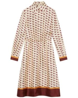 Gucci Diagonal Horses Print Silk Shirt Dress - Natural