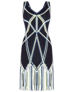 Hervé Léger Charoletta Basket Weave Fringe Jacquard Dress - Blue
