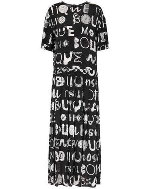 Moschino Typography-print Silk Blend Maxi Dress Us 8 - Black