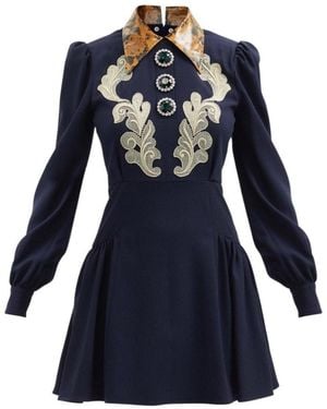 Alessandra Rich Wool Crepe Mini Dress With Python-print Collar - Blue