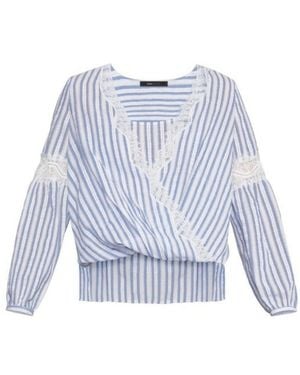 BCBGMAXAZRIA Striped Faux Wrap Cotton Blouse - Blue