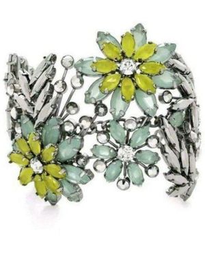 BCBGMAXAZRIA Green Floral Stone Cuff Bracelet - Metallic