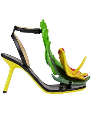 Loewe Petal Monstera Leather Sandals - Black