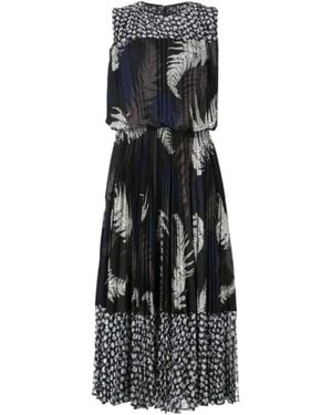 Sacai Mixed Print Pleated Maxi Dress - Blue