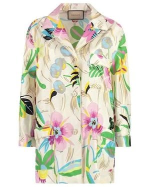 Gucci Floral Print Silk Oversized Shirt - Green