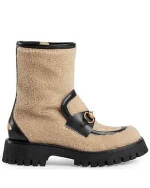 Gucci Ankle Boots With Horsebit In Neutrals - Brown