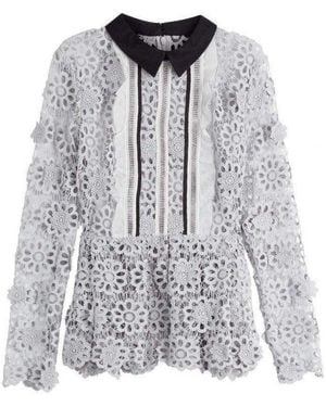 Self-Portrait Ice 3d Floral Guipure Lace Shirt - Grey
