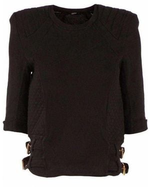 Balmain Cotton Quilted Panel Sweatshirt With Gold Buckles - Black