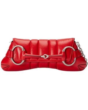 Gucci Red Horsebit Chain Medium Shoulder Bag