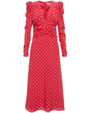 Alessandra Rich Midi Polka Dot Print Silk Dress - Red