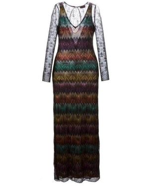 Missoni Zig Zag Crochet Sheer Dress It 42 (us 6) - Black
