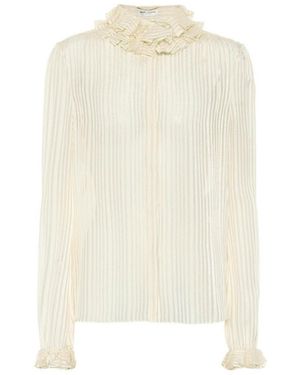 Saint Laurent Ivory Ruffle-collar Striped Silk Shirt - Natural