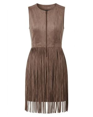 BCBGMAXAZRIA Hamin Fringe Faux Suede Vest Dress - Brown