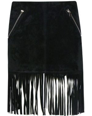 Barbara Bui Black Leather Fringe Skirt
