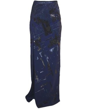 Mugler Sequins Embellished Blue Maxi Skirt