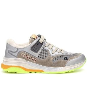 Gucci Ultrapace Metallic Leather Distressed Suede Sneakers It 36 - White
