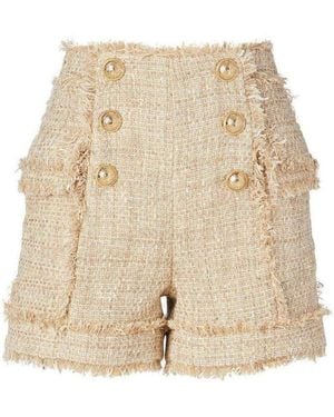 Balmain High-rise Cotton-blend Tweed Shorts Fr 40 (us 10) - Natural