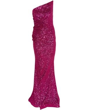 Cult Moda Fuchsia Sequin Asymmetric Bustier Cocktail Prom Dress - Red