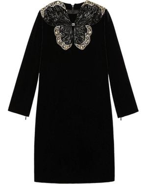 Gucci Crystal And Sequinned Butterfly Velvet Dress - Black