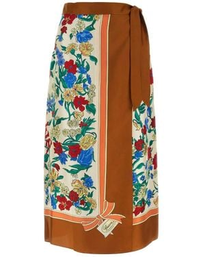 Gucci Floral Print Silk Wrap Midi Skirt - Multicolor