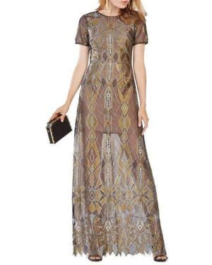 BCBGMAXAZRIA Taliah Metallic Geometric Lace Gown