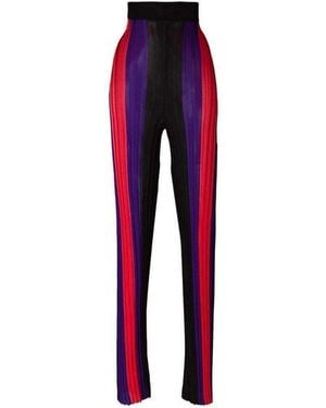 Balmain High Waist Ribbed Striped Trousers - Red