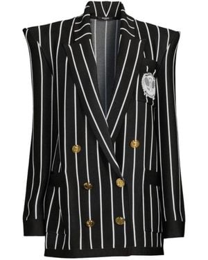 Balmain Black & White Striped Double-breasted Wool Blazer
