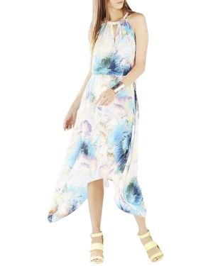BCBGMAXAZRIA Keelie Printed Waist Tie Halter Dress - Blue
