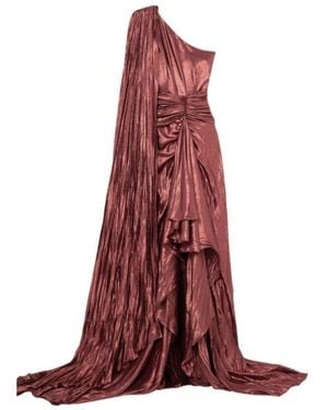 Gucci One Shoulder Asymmetric Lame Gown - Red