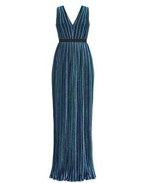 BCBGMAXAZRIA Metallic Pleated Gown - Blue