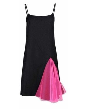Christopher Kane Black Strappy Dress With Neon Pink Godets