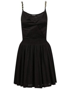 Balmain Black Fitted Wrap Metal Chain Straps Dress