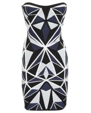 Hervé Léger Jamari Geometric Patchwork Jacquard Dress - Blue