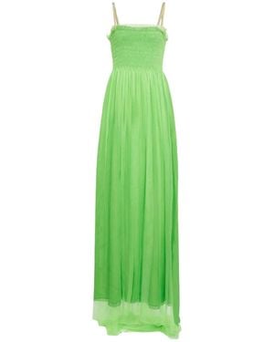 Gucci Kiwi Green Shirred Bodice Smocked Silk Gown