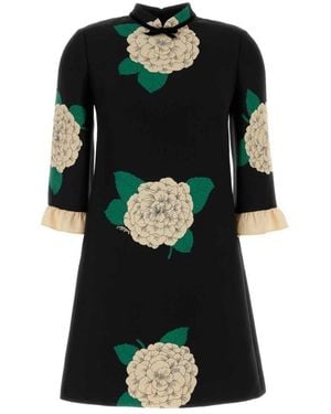Valentino Crepe Couture Floral Mini Dress - Black