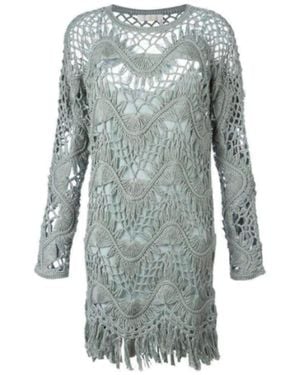 Chloé Fringed Macrame Dress - Gray
