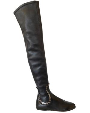Alaïa Over Knee Studded Flat Boots - Black