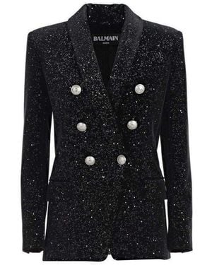 Balmain Double-breasted Glitter Blazer - Black