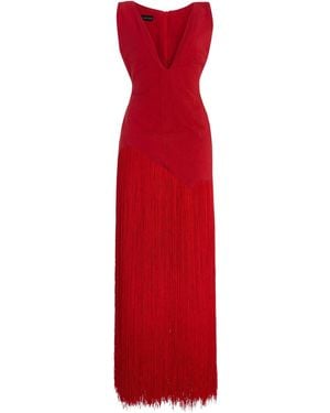 Kilentar Jade Fringed Cotton Maxi Dress - Red