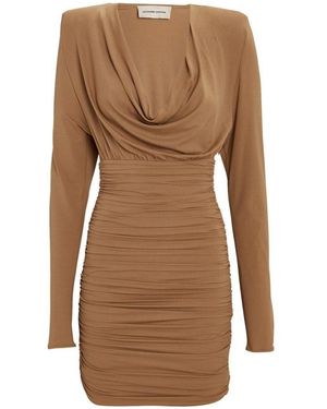 Alexandre Vauthier Draped Jersey Cowl Neck Mini Dress - Brown
