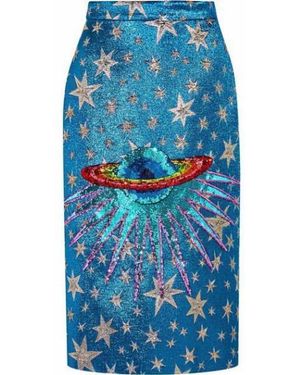 Gucci Blue Sequin-embellished Metallic Jacquard Midi Skirt