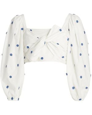 FARM Rio Flower-embroidered Cotton Crop Top - White