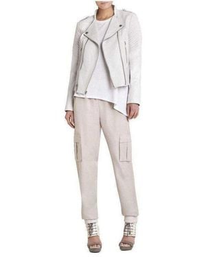 BCBGMAXAZRIA Jennifer Leather Asymmetrical Zipper Moto Jacket - White