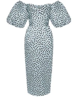 Rasario Polka-dot Silk Corset Midi Dress - Blue