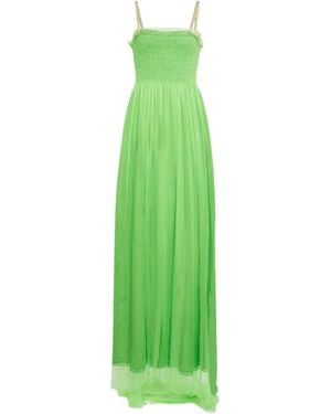 Gucci Kiwi Green Shirred Bodice Smocked Silk Gown