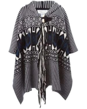 Chloé Intarsia Hooded Cape Poncho - Black