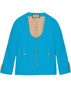Gucci Blue Turquoise Cotton Tweed Jacket