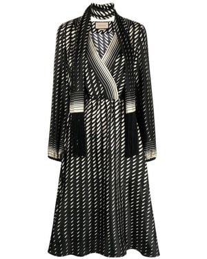 Gucci Printed Scarf Belted Wrap Dress - Black