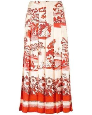 Gucci Porcelain Garden Print Midi Skirt - Red
