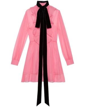 Gucci Velvet Ties Silk-chiffon Dress - Red